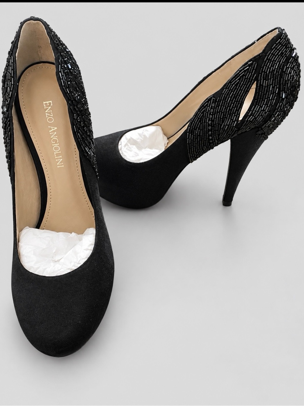 NEW-In Box-Enzo Angiolini Black Beaded Heel Pumps-Size 8